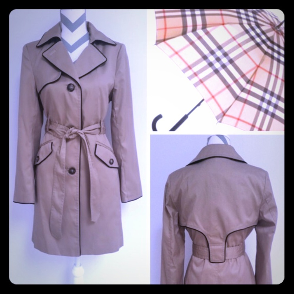 NWOT: H&M Beige Trench Coat with Brown Piping. 8